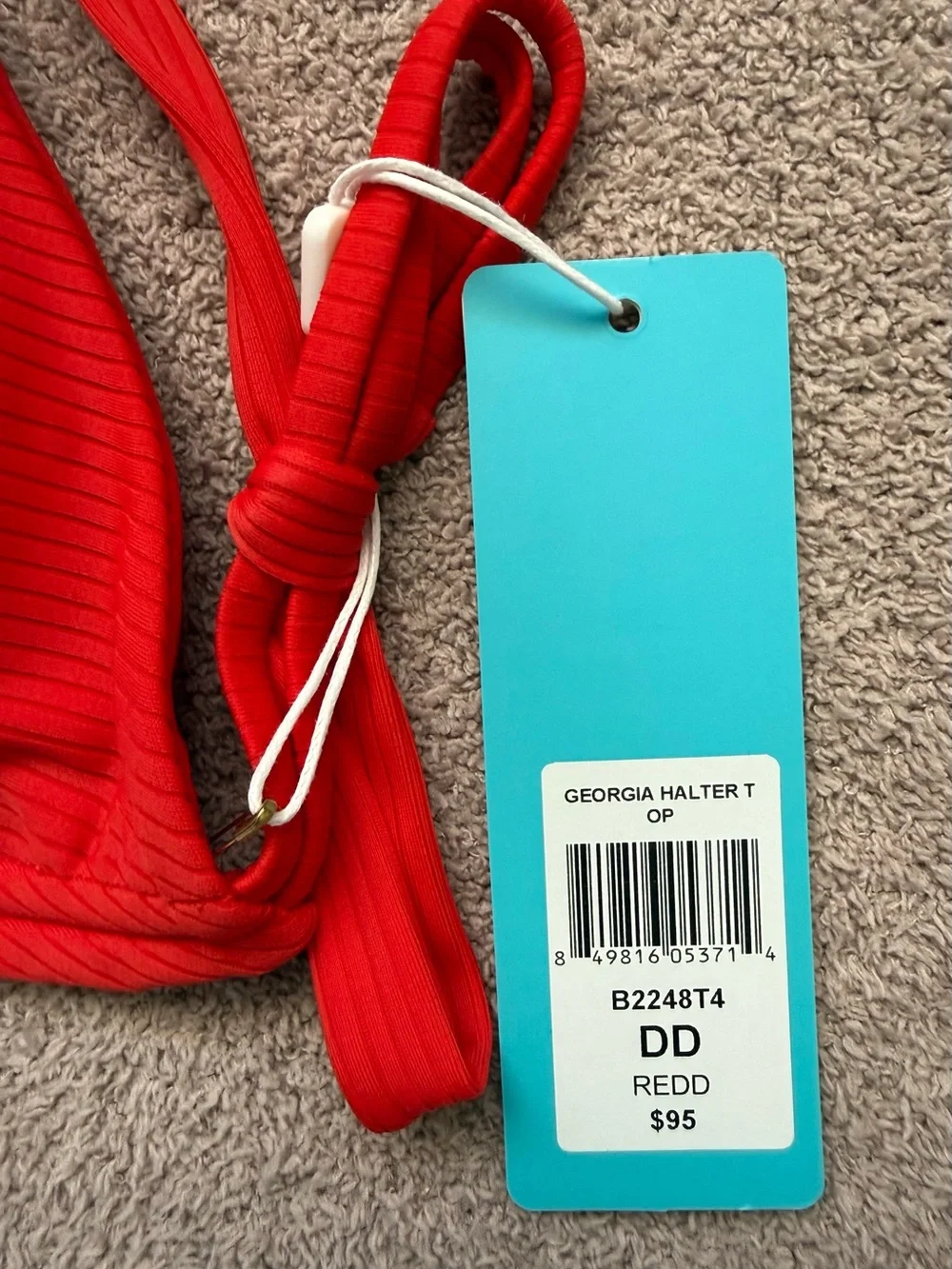 NEW - BEACH BUNNY - Georgia Halter Swim Top - RED - Picture 6 of 7